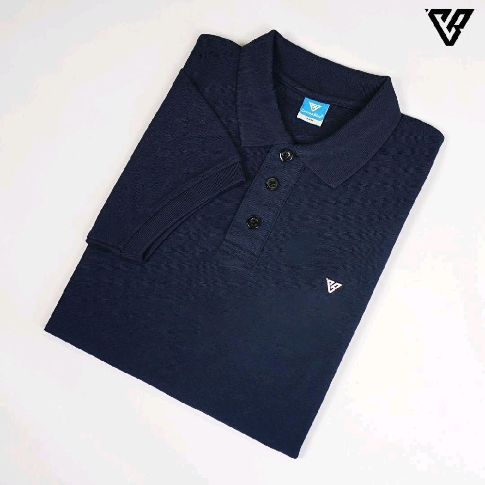 Kaos Kerah Cotton Blue Original - Baju Kaos Bos Muda Nyaman Pria - Navy, Dewasa,, Biru,Pendek, Hitam