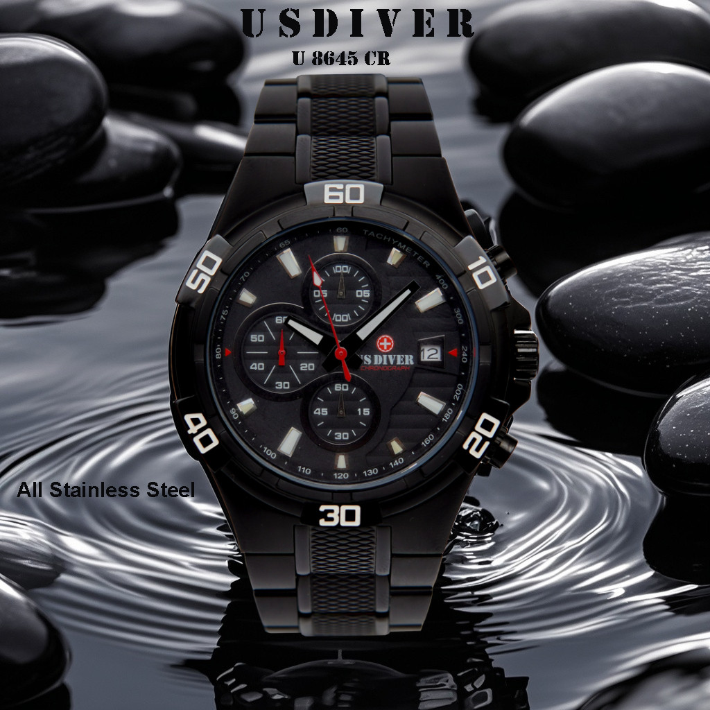 Jam Tangan Pria USDIVER U 8645 / U8645 Analog All Stainless Steel Water Resistant Garansi 1 Tahun