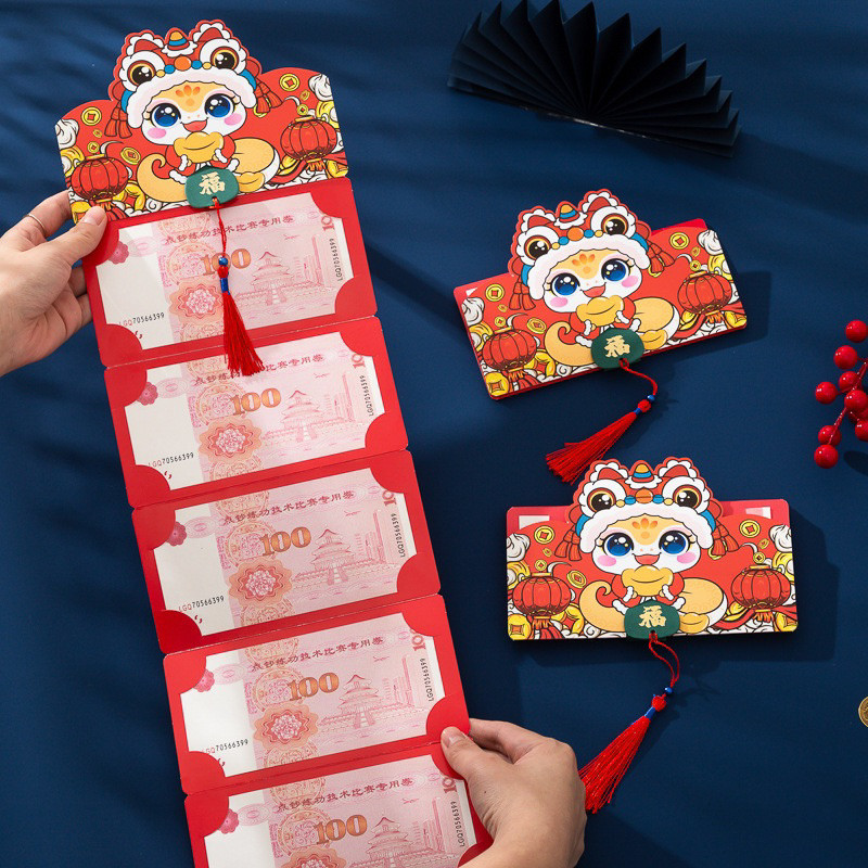 

Angpao Susun imlek 2025 ular barongsai / Angpao Tirai/ susun tarik 2 dan 6 slot angpau