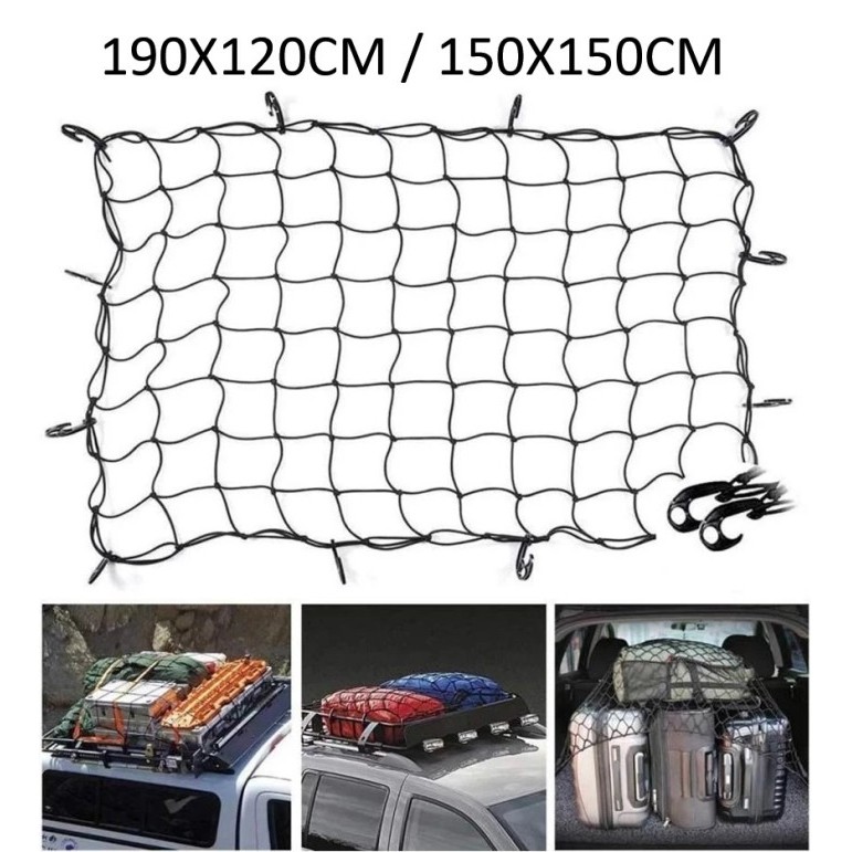 Cargo Net Tali Atap Jaring Bagasi Pengikat Barang Rak Bagasi Atas Atap Mobil Pickup Net Car Roof Bag Cargo Pack Jaring Hook Bak Net Cargo Bagasi Storage Roof Rack Mudik Mobil 120 x 90 CM 120x90CM 150x150cm 150 x 150 cm 1.5 Meter Besar Universal 12 Kait