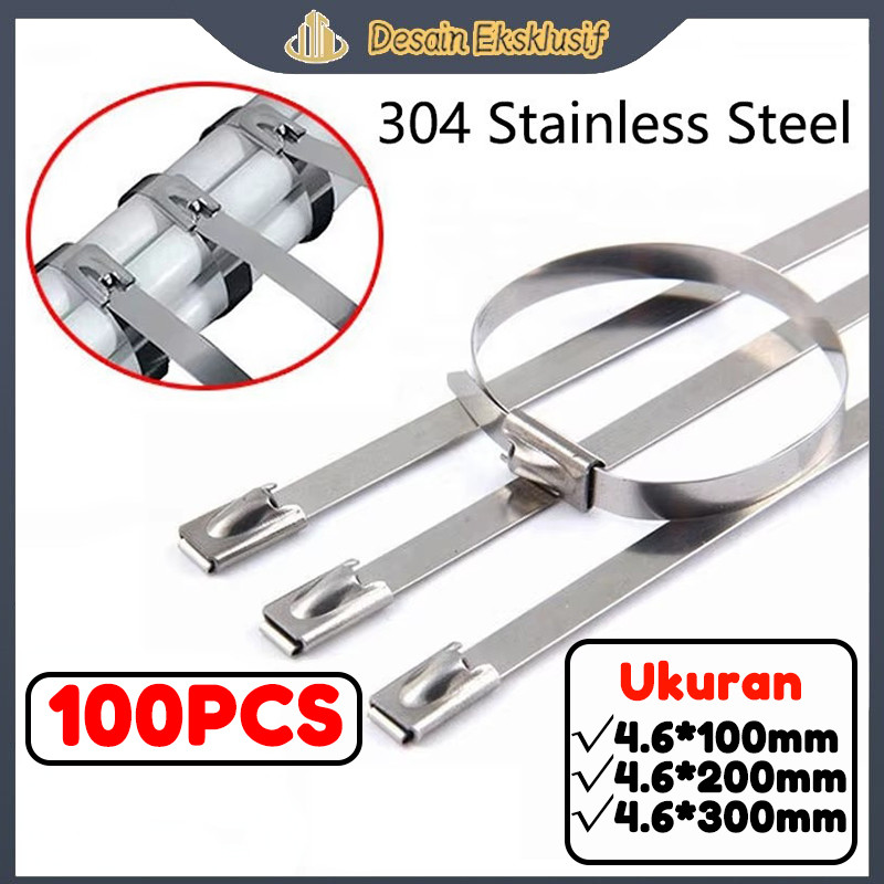 

100 PCS Kabel Ties Stainless Tali Besi Anti Karat 304 / Cable Ties Ikat Besi Kabel Tis Steel Metal Tie Lock / Klem Pengikat Pipa Knalpot