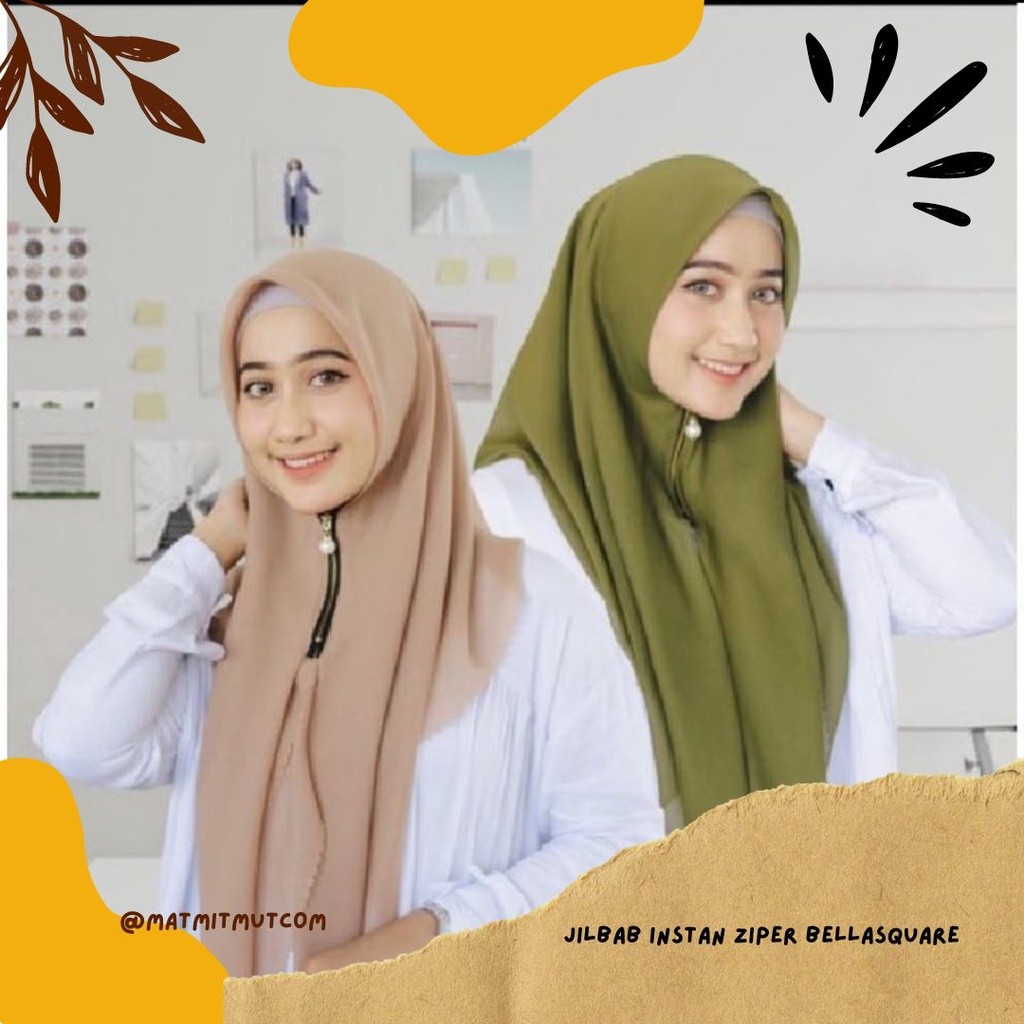 HIJAB ZIPPER RESLETING/JILBAB INSTAN SEGIEMPAT ZIPPER BELLA SQUARE