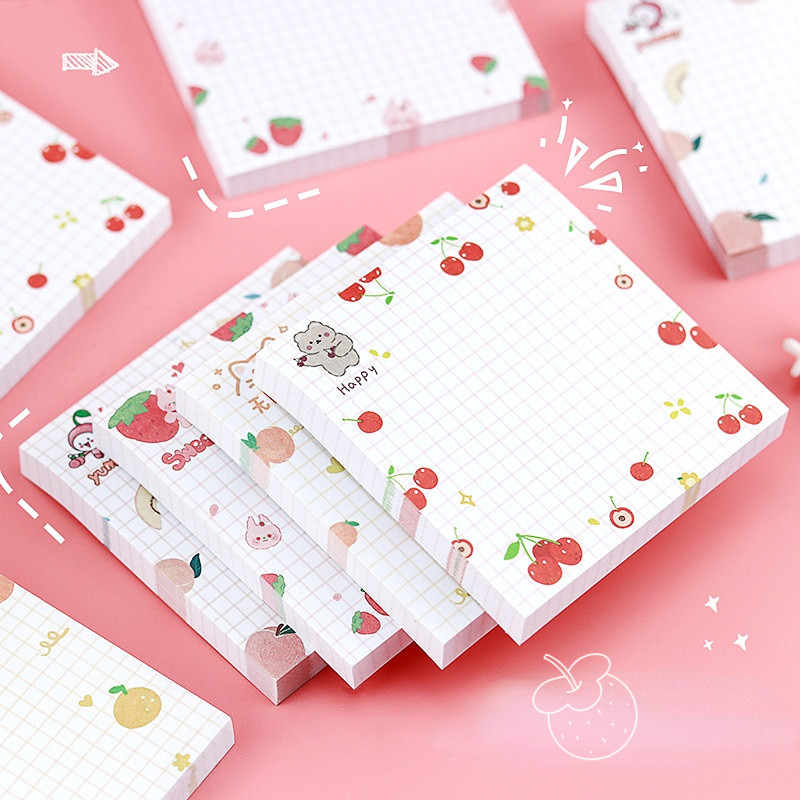 

80 pages/pack Kawaii Animals And Fruits Sticky Notes Memo Pad To Do List Cute Journaling Supplies Planner Sticker Deco