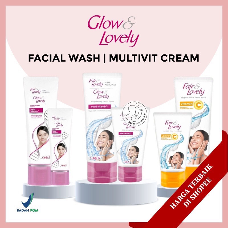Fair & Lovely - Glow & Lovely Cream Krim Pelembab & Sunscreen SPF 30 Fair & Lovely Facial Foam 100