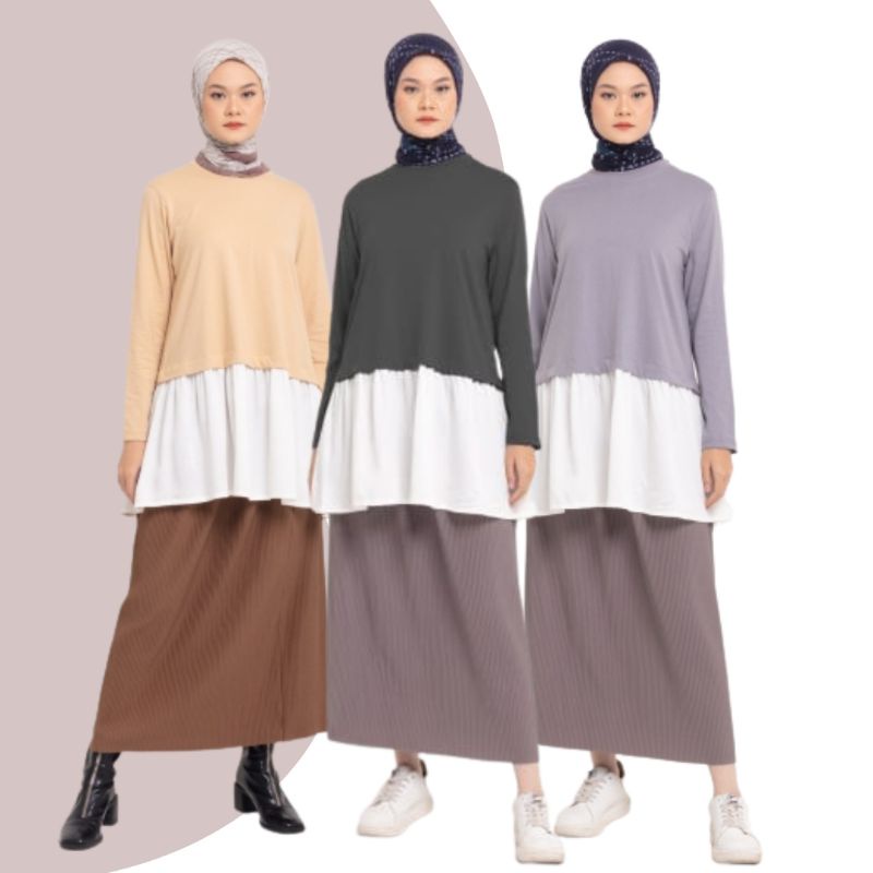 DAUKY ATASAN WANITA M TUNIK WANITA TUNIK KAOS TUNIC COMBED RUFFLES RAYON ORIGINAL