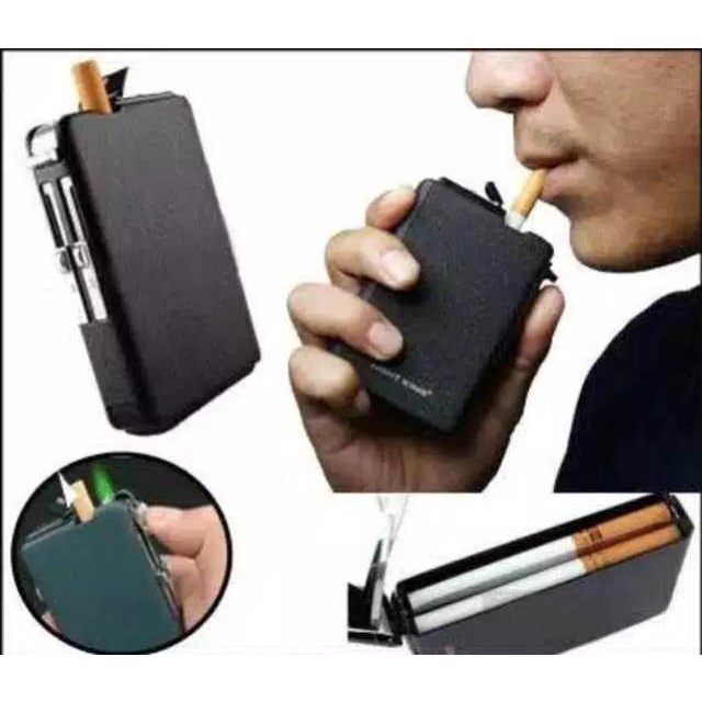 Kotak Rokok Plus Korek Api Black Dopp/Hitam Polos/Kotak Rokok Unik pz store