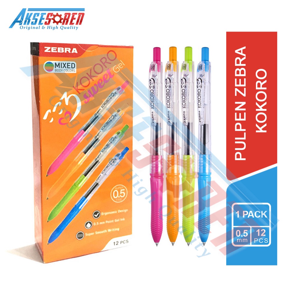 

Aksesoren Pulpen Gel Kokoro Zebra [1 Pack/12 Pcs] / Ballpoint Pena Ball Pen Bolpen Polpen Bulpen Tinta Hitam Biru Merah 1 Pak / Alat Tulis Perlengkapan Sekolah