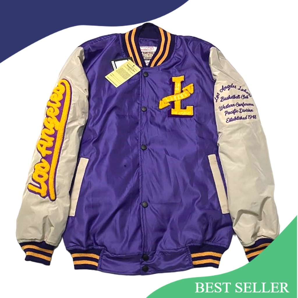 Varsity Jaket Original Los Angeles Lakers TM NBA - Fulltag + Label Mirror Pria Wanita Jaket Bomber B