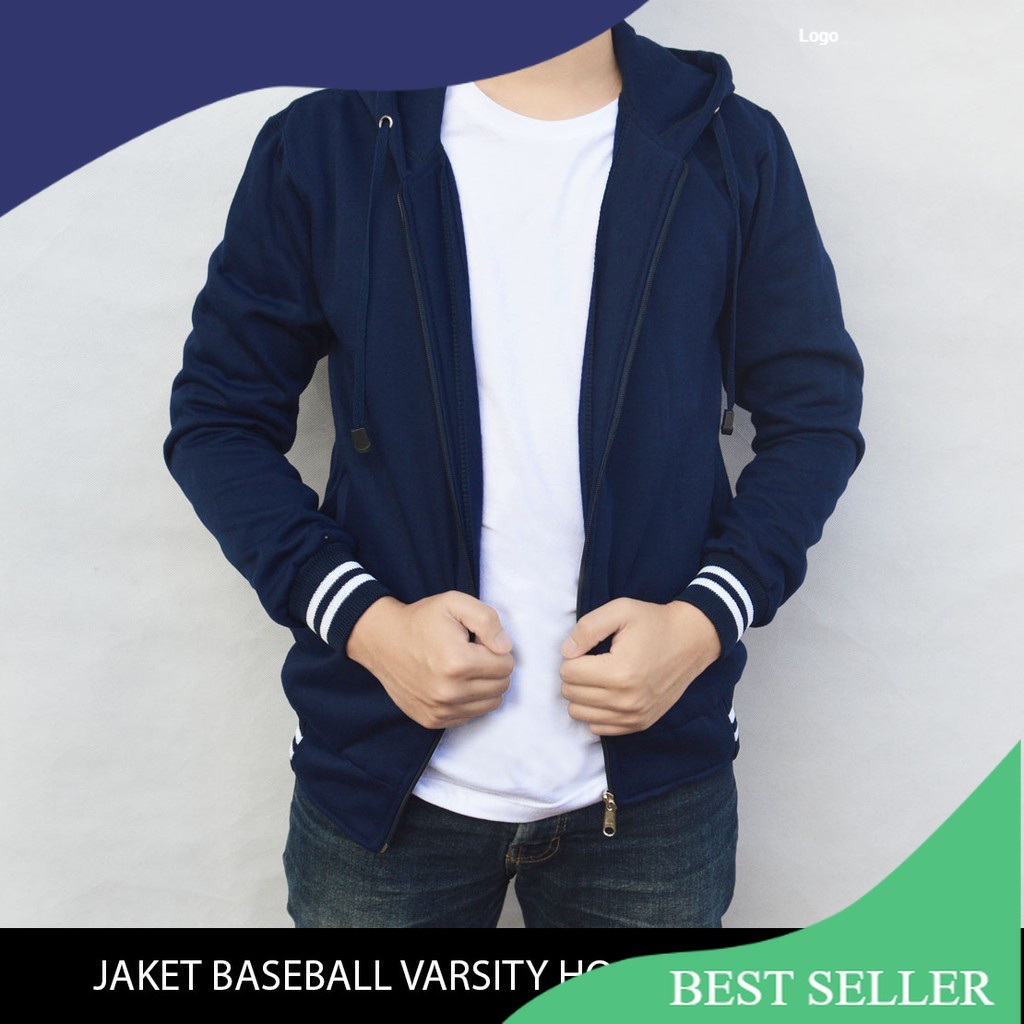 hoodie pria baseball resleting polos bahan tebal/Grey