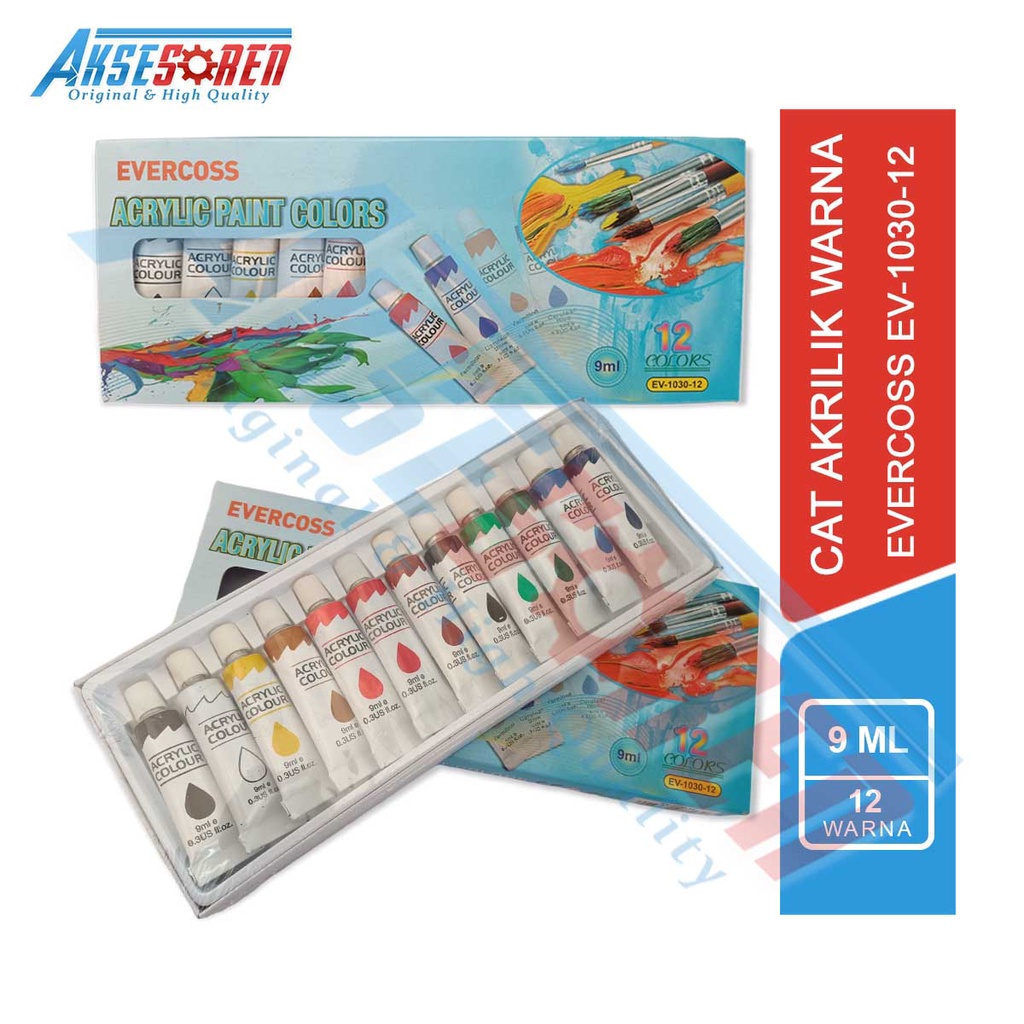 

Aksesoren Cat Warna Akrilik Evercoss 12 Warna [EV-1030-12/9ml] / Acrylic Paint Colors / Cat Kuas Warna / Tinta Kuas Lukis / Peralatan Melukis Menggambar