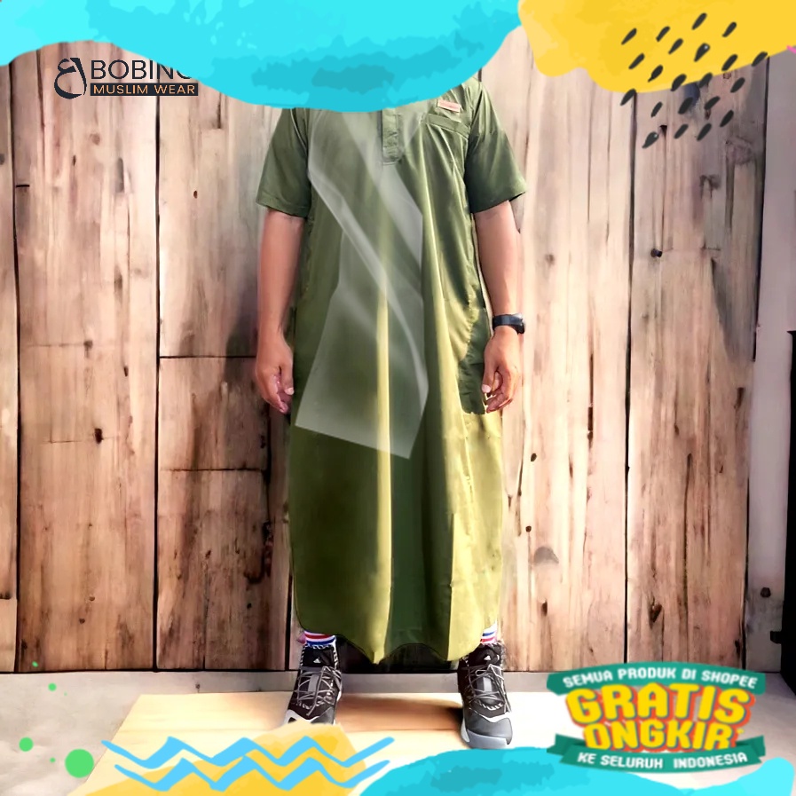 Jubah Gamis Pria Dewasa Polos Kancing Reguler Kerah Oblong Katun Toyobo Premium/ biru telur asin