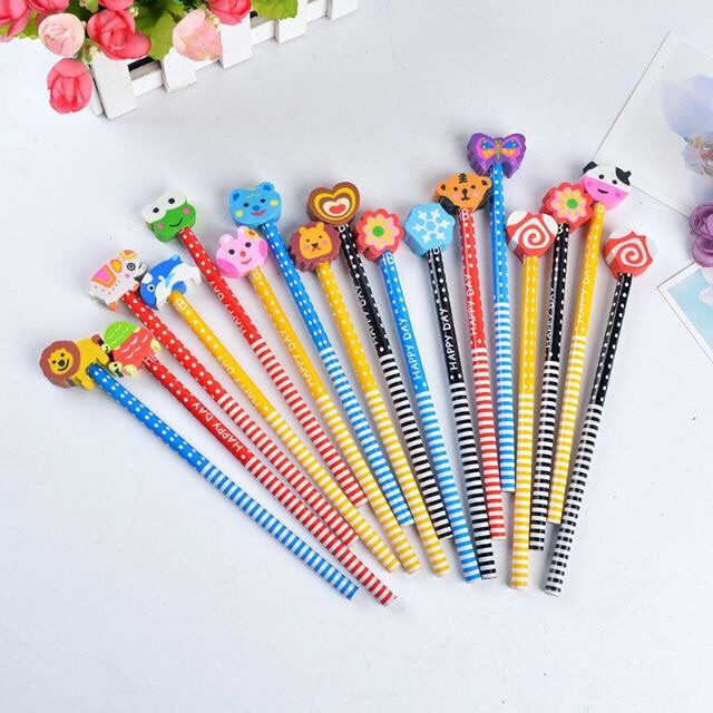 

DP Pensil Karakter Kartun Lucu Motif Unik Garis Polkadot Pensil Karakter Penghapus Pensil Lucu Ada