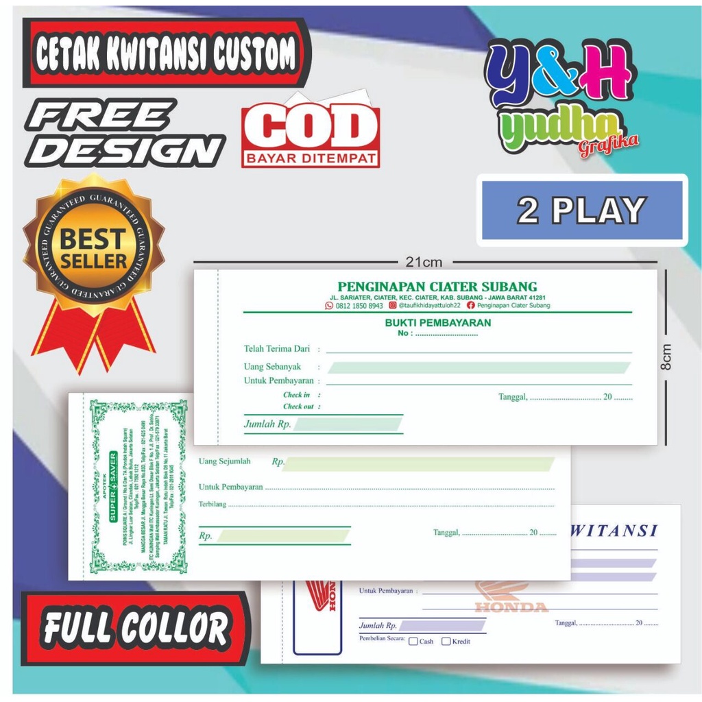 

Cetak Kwitansi Costum 2 Ply Isi 25 set 50 Lembar Gratis Desain Bebas Nama Sendiri Y&HYudhagrafika