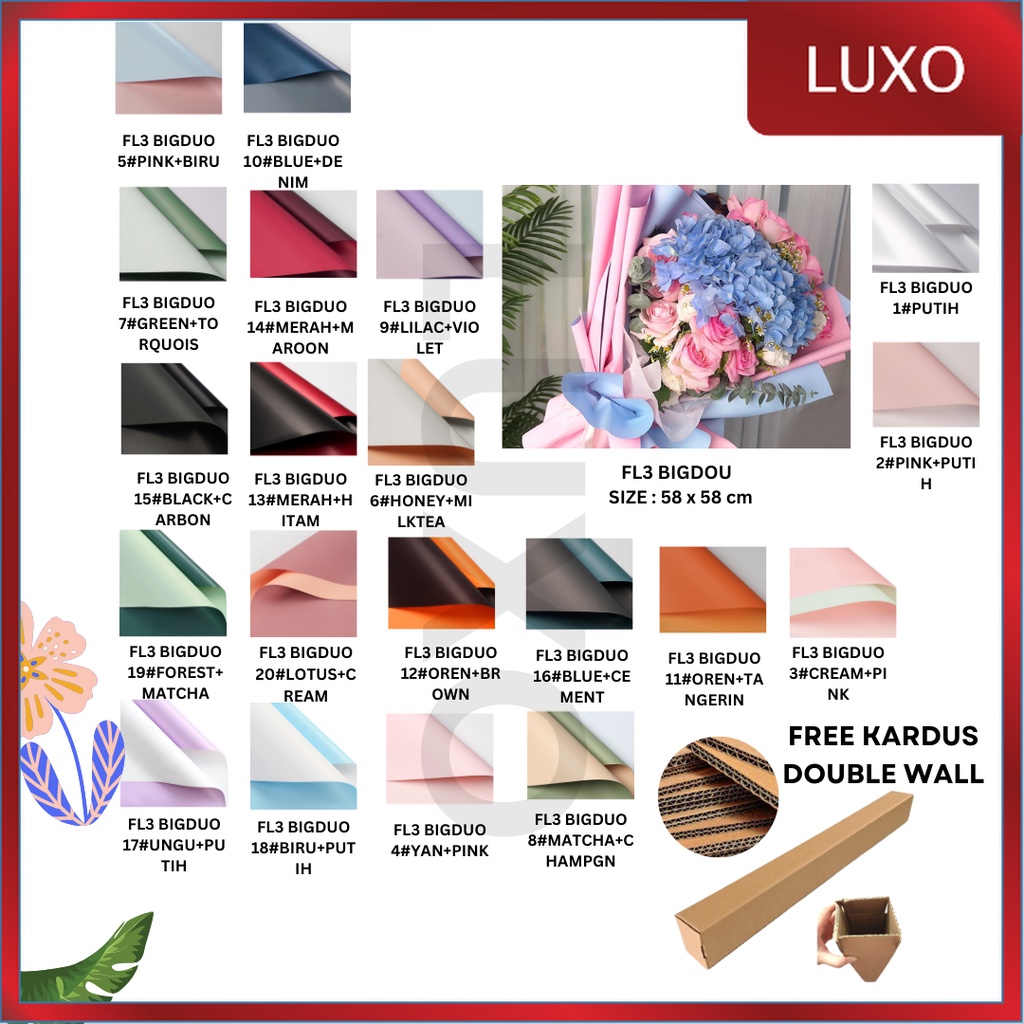 

LUXO - (5 LEMBAR) - FL3 BIGDOU Kertas Bunga Buket Dua Warna Bi Color/Kertas Buket Bunga Florist Cellophane