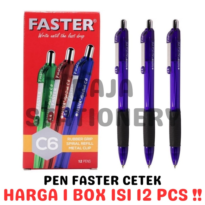 PEN FASTER C6 CETEK HITAM BIRU PENA PULPEN FASTER BLACK BLUE 12PCS - Hitam