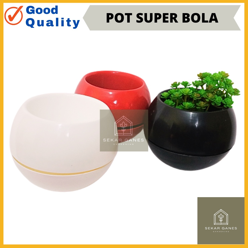 Adelonz Sekarganes Pot Super Bola Hitam Putih Merah Bata Pot Bulat Vienna Putih Coklat Besar Pot