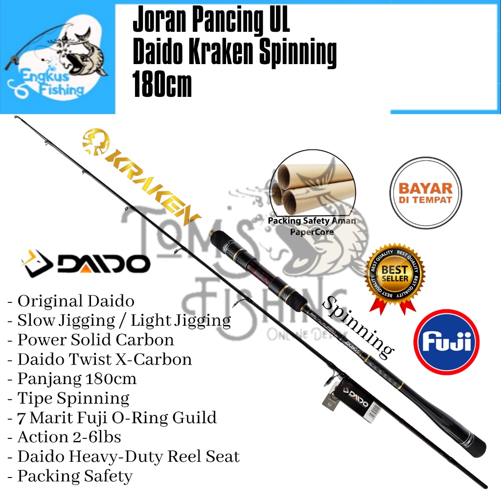Joran Pancing Terbaru Daido Kraken 180cm SP / BC (PE 0.8-1.5 sd PE 3-5) Fuji Murah -  Engkus Fishing