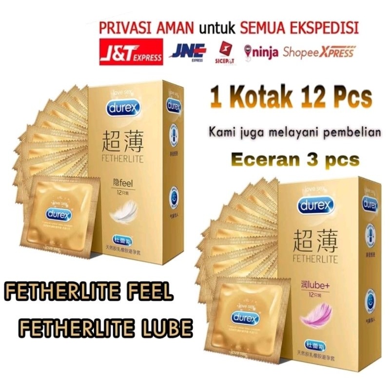 PRIVASI TERJAMIN FETHERLITE LUBE+ Kondom DUREX Condom Super Tipis Thin 12 Pcs 3 Pc featherlite