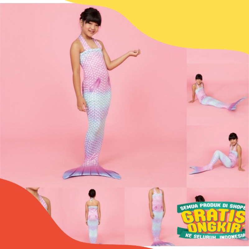 Mermaid baju duyung spesial pelangi baju renang new model kostum putri duyung anak/ ungu liliac