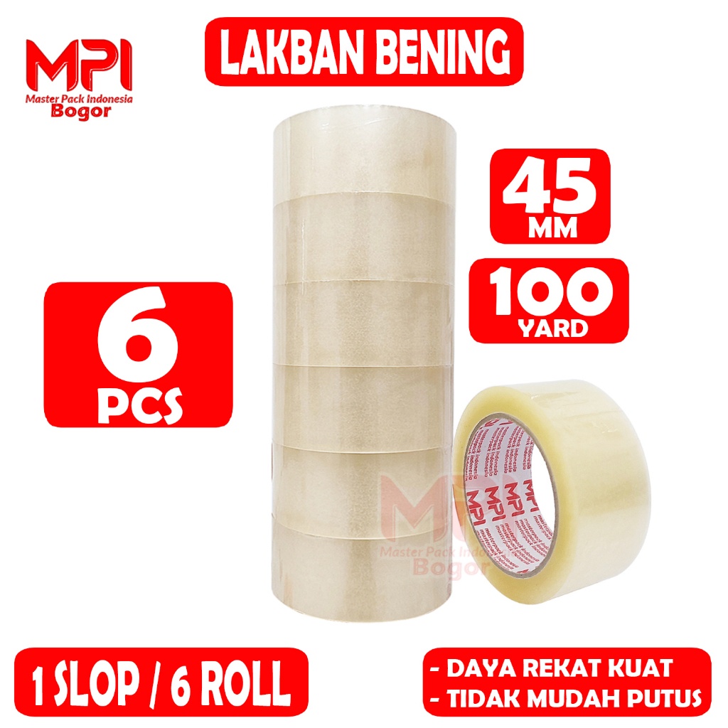 

1 SLOP ( 6 PCS ) - Lakban Bening Ukuran 45 MM x 100 YARD / Lakban Packing - Master Pack Indonesia