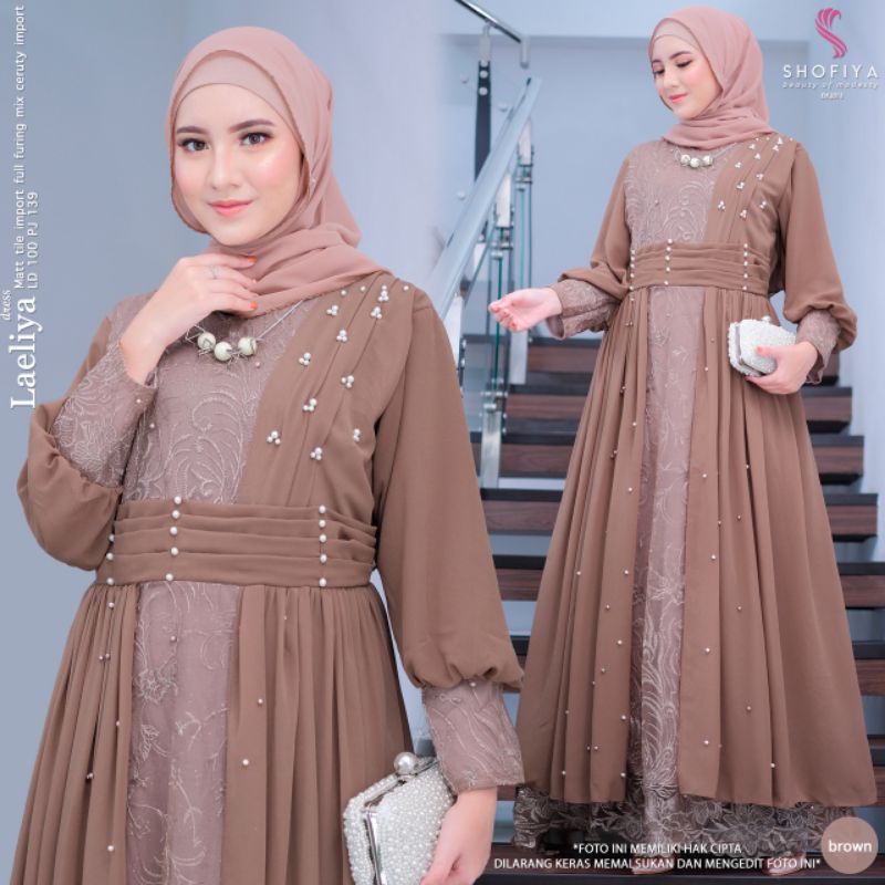 BAJU WANITA TERLARIS Gamis Brukat Laeliya Dress Original by Shofiya / Baju Kondangan Brokat Terbaru 