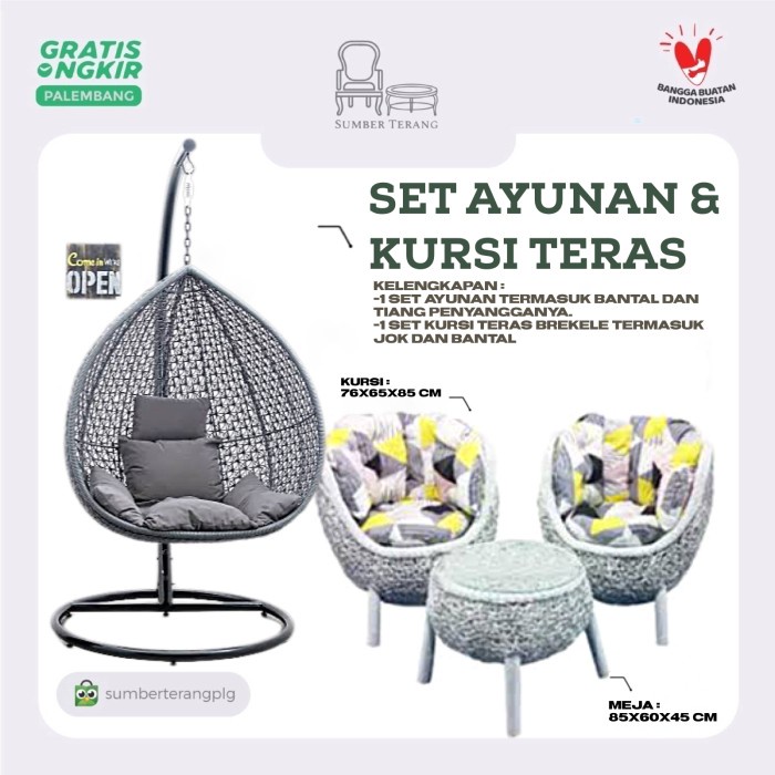 Set Ayunan Gantung Rotan Kursi Teras Brekele Rotan Sintetis Kursi Tamu