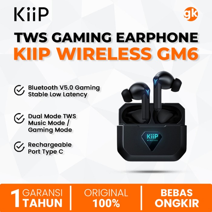 KIIP Wireless GM6 TWS Gaming Earphone Headset Bluetooth Wireless 5.0 Dual Mode Music & Game Low Late
