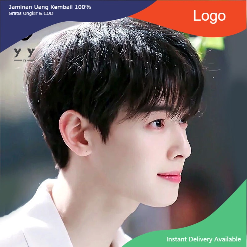 【Free shipping】 【Rambut anti-manusia]Wig rambut pendek lurus pria versi Korea poni tampan dan miring