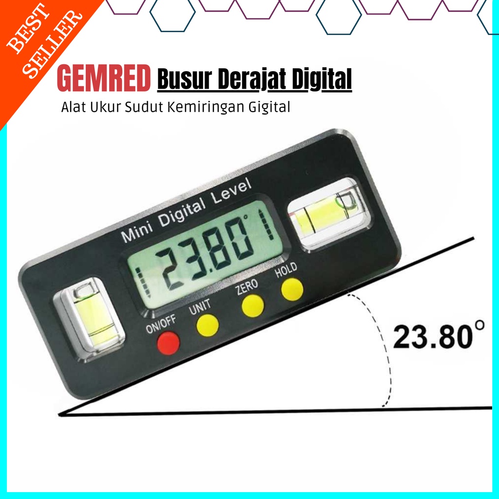 GEMRED Alat Ukur Sudut Kemiringan Inclinometer Level Angle Measuring / busur derajat digital meteran