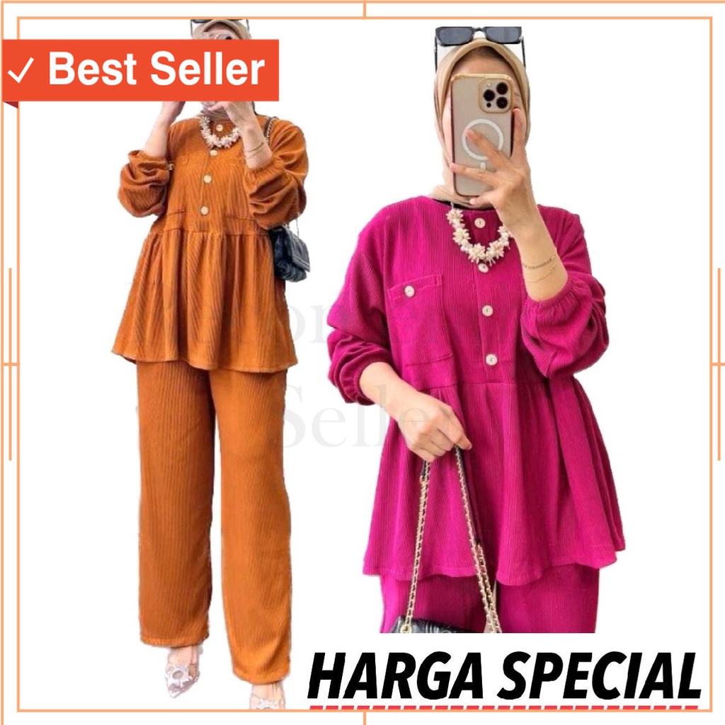 Setelan Pakaian Wanita Murah Branded PRemium - NAJWA - One Set Ayunda Knit Hornet Premium