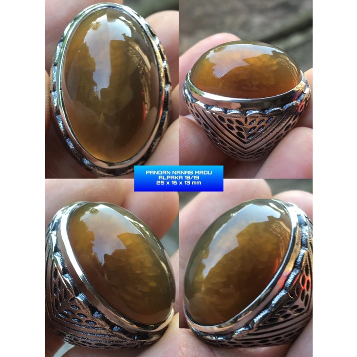 Cincin Batu Akik Pandan Semu Nanas Kapas Sutra Merah Lumut Oli Antik24