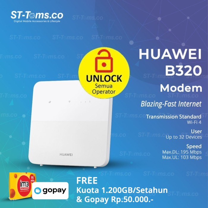 Huawei B320 Indosat 4G CPE 5s Modem Wifi 195Mbps Free 1200GB Unlock