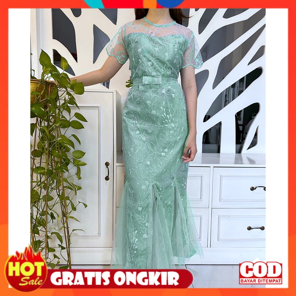 KAIN ADEM HALUS TEBAL / Michiko Dress brokat tile mutiara /dress pesta / kondangan