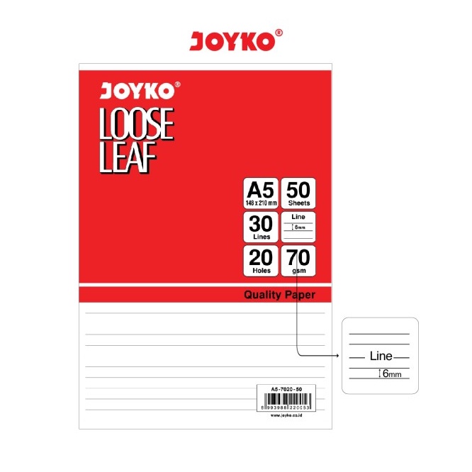 

(LWS) Joyko Refill Loose Leaf A5-7020 50 Sheets/Lembar / Isi Kertas Binder