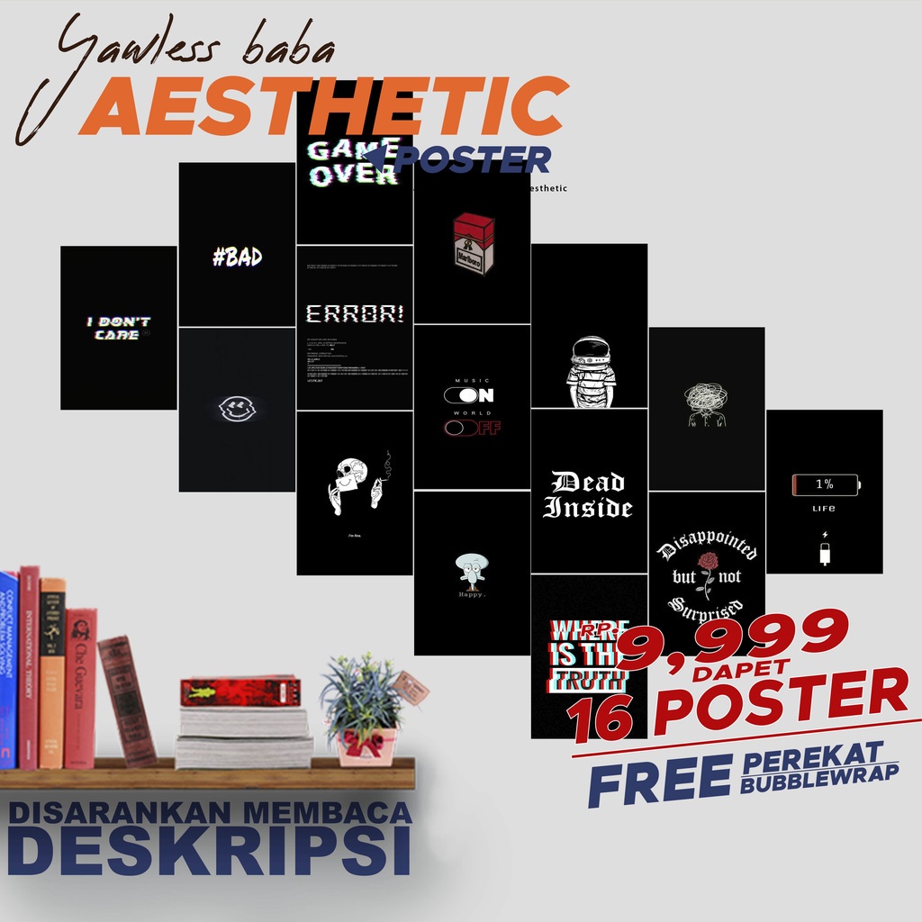 Poster Dinding Hitam Aesthetic  / Poster Dinding / Poster aesthetic / Dekorasi kamar / Hiasan dindin