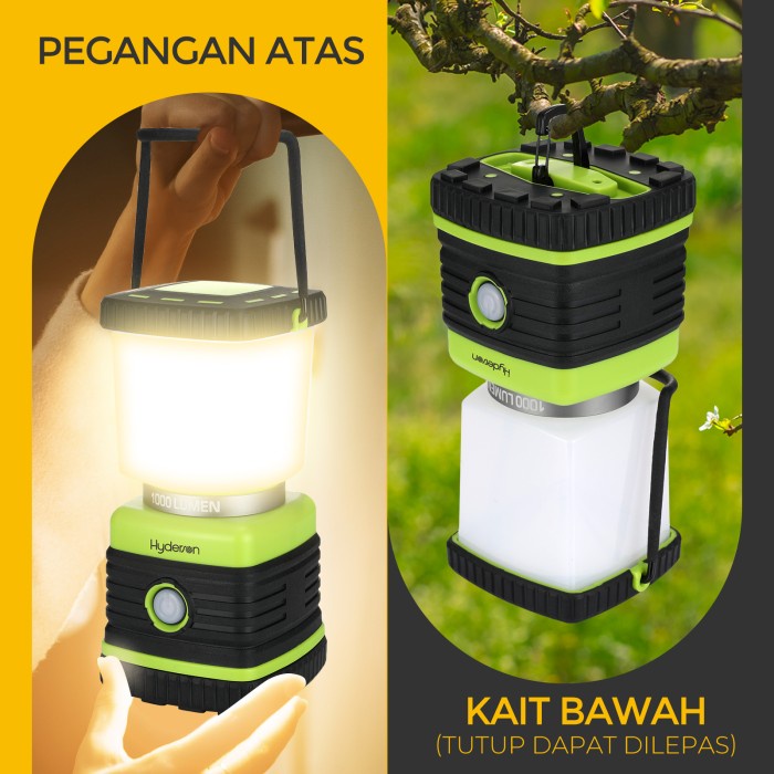 ✨LARIS✨ -Hyderson Lampu Kemah LED IPX4 Camping Lampu Tenda 1000LM 4Mode 4400mAh - Model Baterai