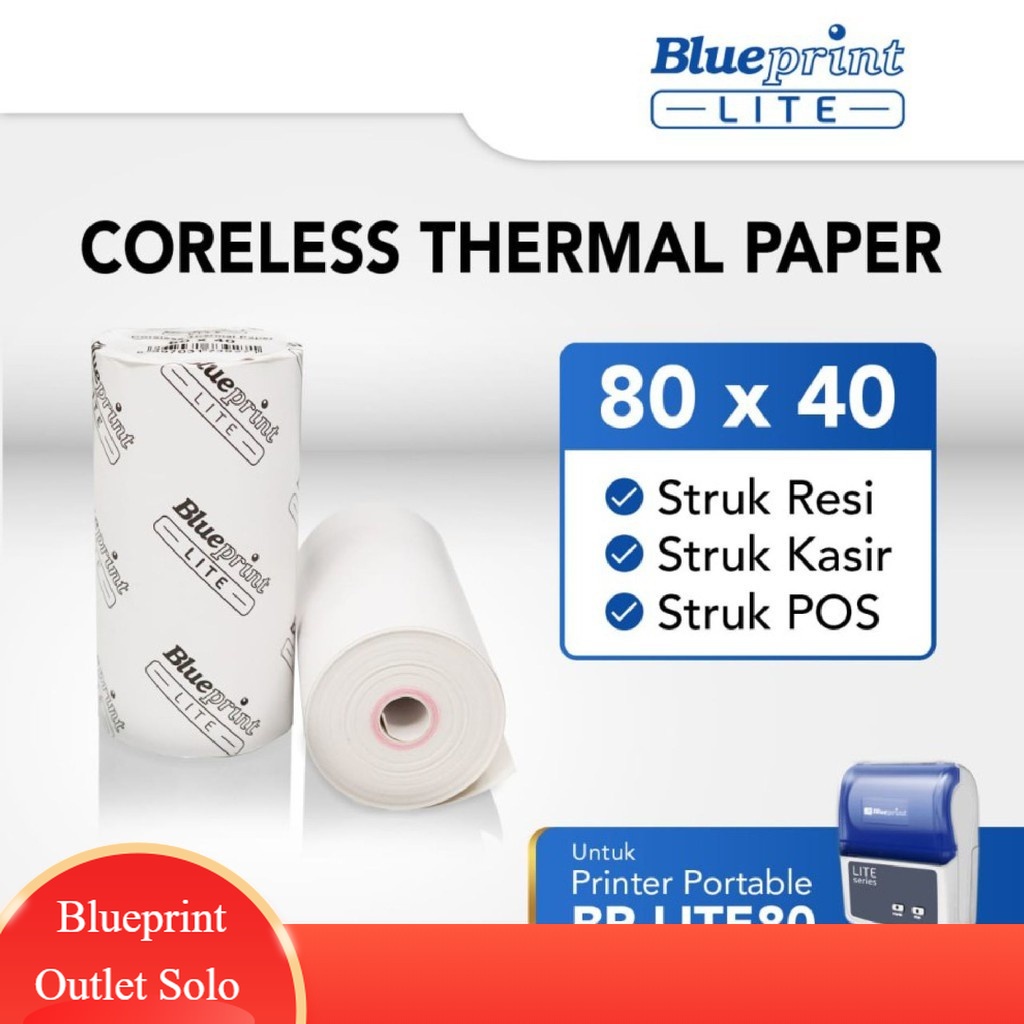 

Kertas Thermal Struk kasir POS & Resi Blueprint Lite 80mm x 40mm Blueprint Outlet Solo