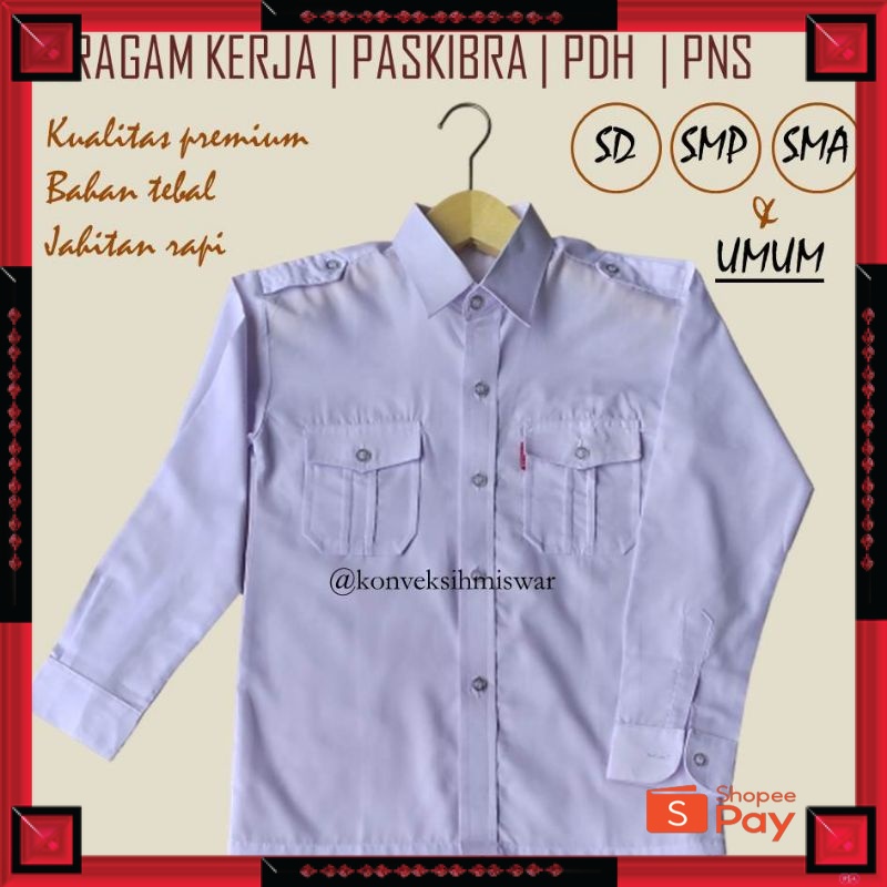 12.12 SERAGAM SALE / Seragam Cowok Putih Panjang Baju Kemeja Kerja / Paskibra / PDH / PNS - SD SMP S