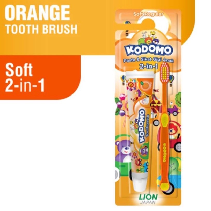 KODOMO 2 IN 1 TOOTHPASTE TOOTHBRUSH SET VARIAN SOFT REGULER ZIGZAG KESEHATAN AMAN PERAWATAN MULUT SI