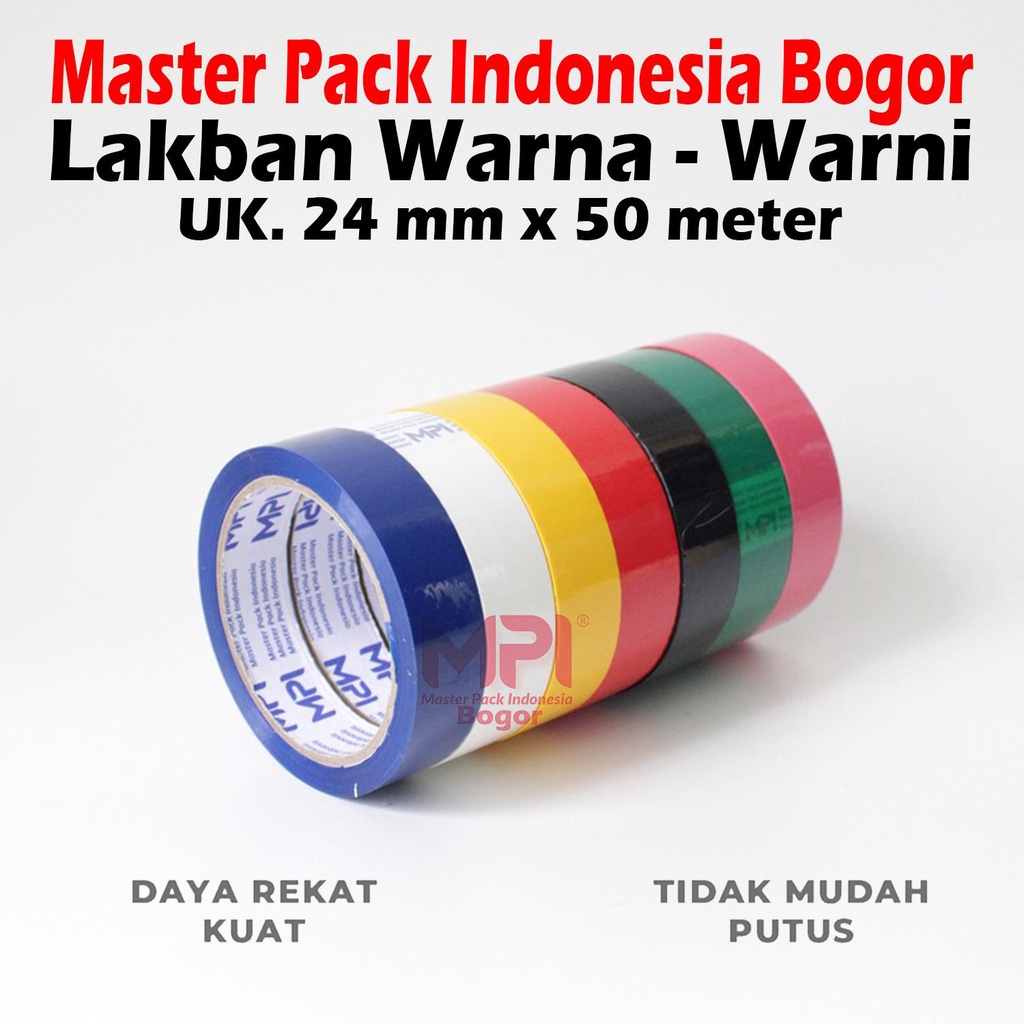 

Lakban Isolasi Warna - Warni 24 mm x 50 Meter - Isolasi Warna Master Pack Indonesia