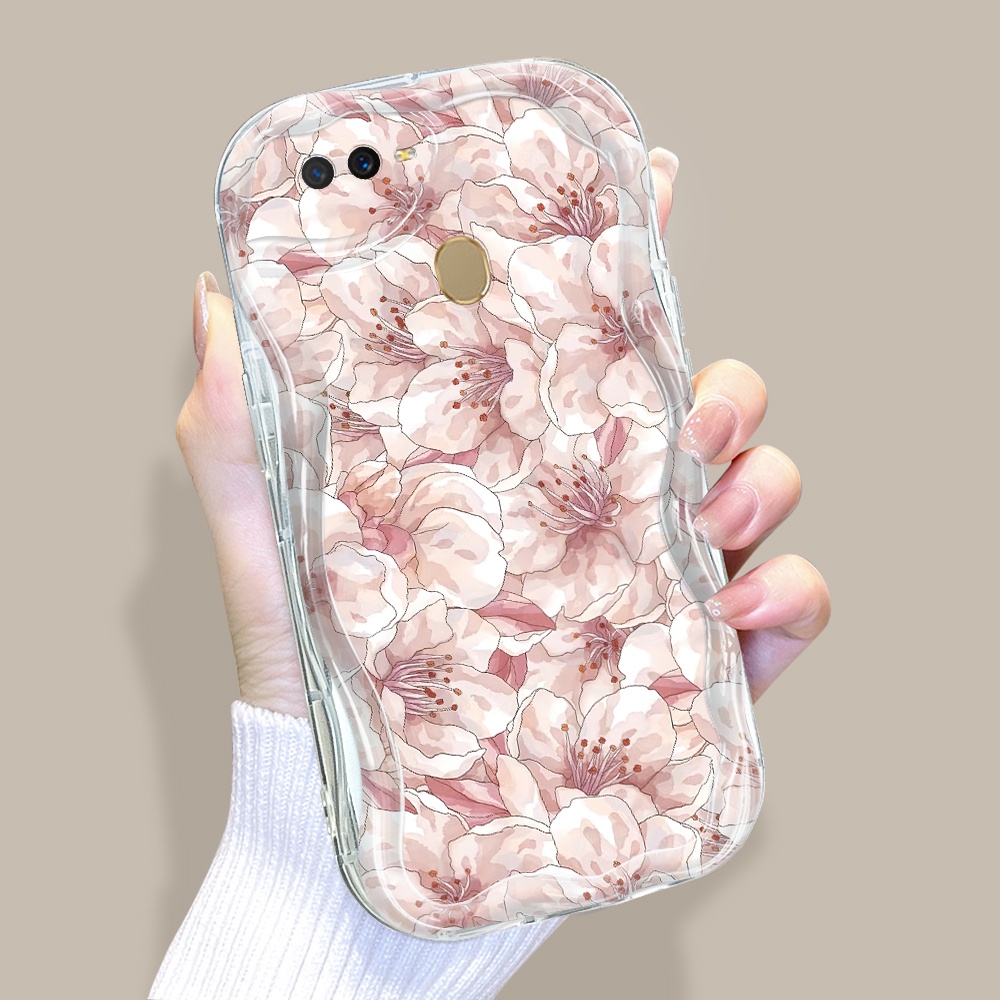 Casing Hp Untuk OPPO A12 A7 A5S A12S Softcase Peach Blossom Cassing Handphone Cream Texture Wavy Edg