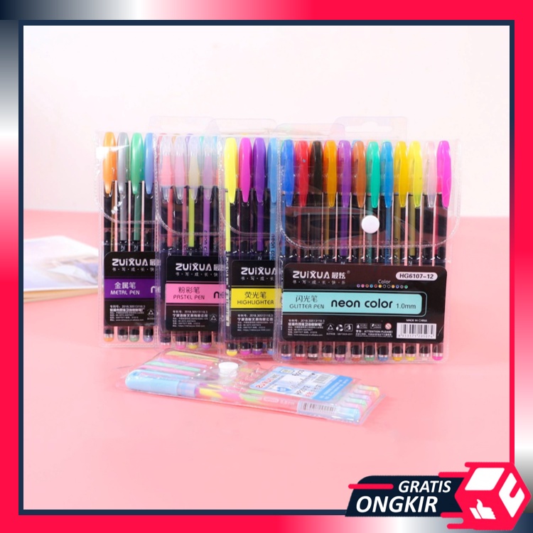 

Gratis Ongkir - S6076 Pulpen Warna-Warni Tinta / Pulpen Warna-Warni 12 PCS / Pulpen Gel Glitter / Pen Gel Color / Colorful Pulpen Gel Ink
