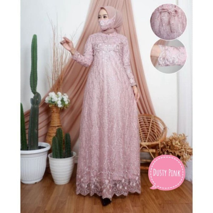 Gamis Vinola Bahan Brukat Tile - Dress Muslim Wanita size M-XXL - MINT, M
