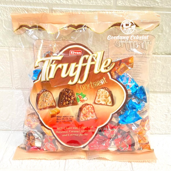 

Coklat Elvan Arab Turki Truffle Chocolate Assortment Caramel Hazelnut Coconut Strawberry Kemasan Bag 400gr