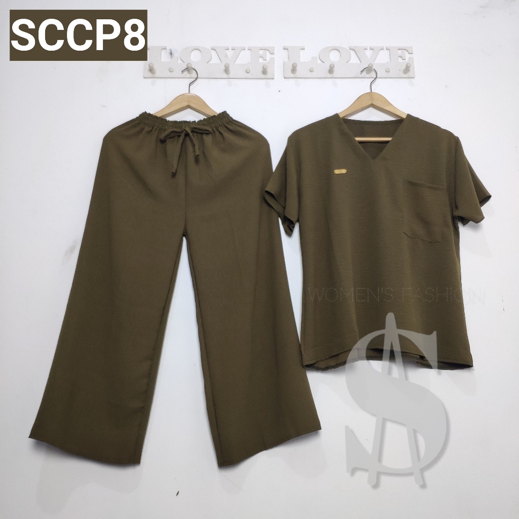 One Set Crinkle Polos Celana Panjang Lengan Pendek / Setelan Crinkle Baju Wanita Kekinian