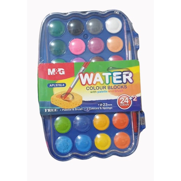 

M&G Cat Air Lukis Set Solid Water Colour isi 12 24 26 Warna Bonus Kuas + 2 Warna Tambahan