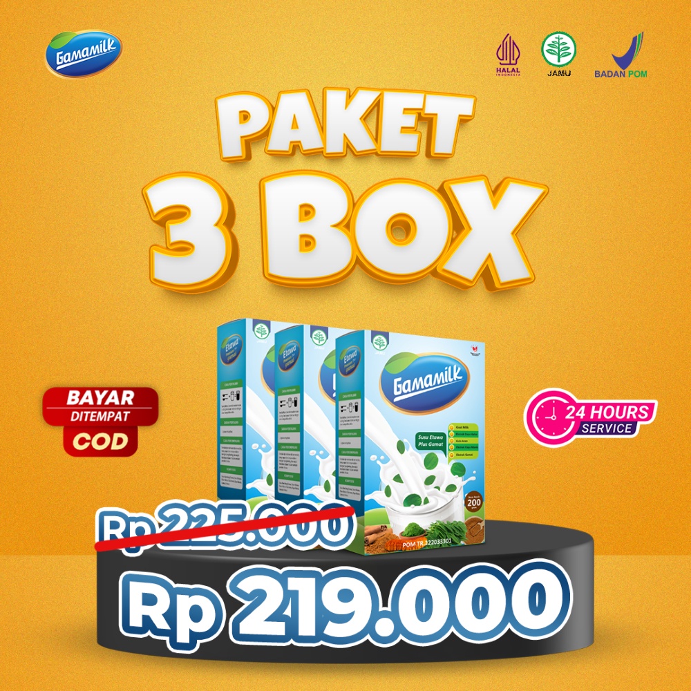 

PAKET 3 BOX - Gamamilk Susu Etawa Plus Gamat Solusi Untuk Nyeri Sendi, Asam Urat, Sesak Nafas dan Asam Lambung Cocok Untuk Dewasa dan Anak