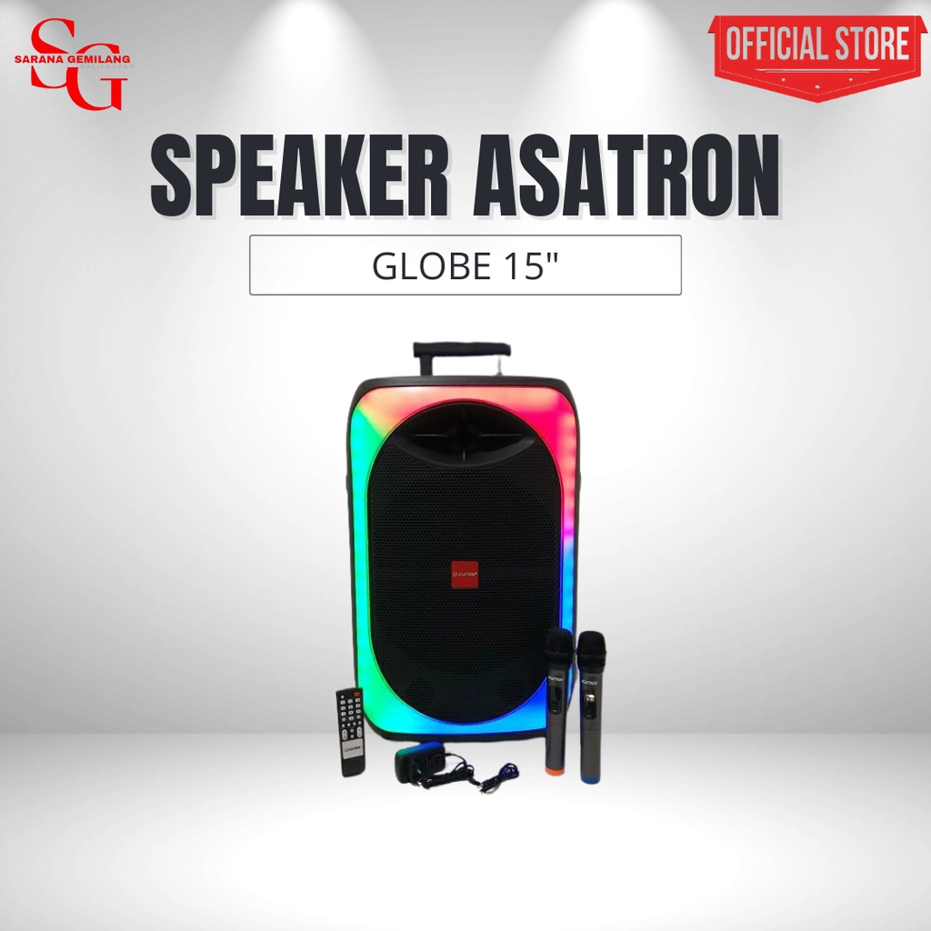 SPEAKER BLUETOOTH ASATRON GLOBE 15 INCH SPEAKER PORTABLE FREE 2 MIC