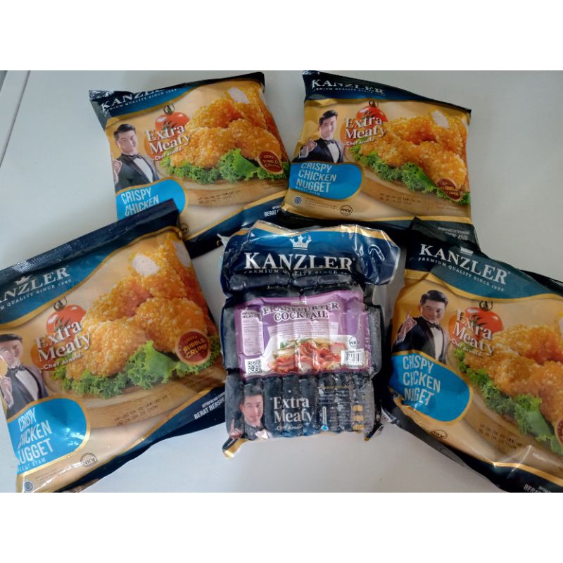

Kanzler Paket 4 Crispy Chicken Nuget uk 450 gr + Kanzler Frankfurter Cocktail uk 500gr