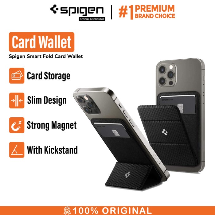 

BW76 Card Holder Stand Spigen Universal Card Wallet Smart Fold Dompet Kulit - Stand, Black